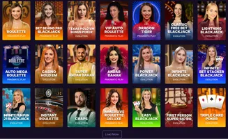 Live casino games on SpinBet including blackjack, roulette, poker, craps, and Andar Bahar from Pragmatic Play and Evolution